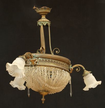null SUSPENSION WITH THREE LIGHTS in the Louis XVI Style Circa 1900 in antique gilt...