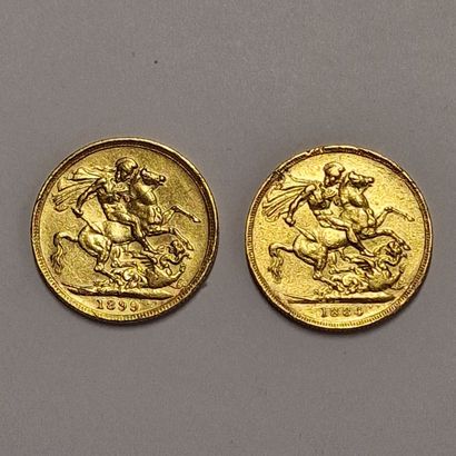 null 2 GOLD SOVEREIGNS VICTORIA
Years 1884 and 1899
P. 15,9 g
(Rubs)