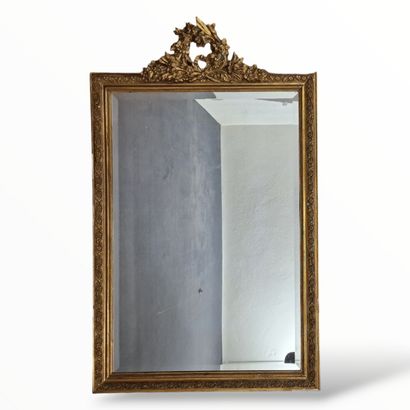 null Louis XVI style BISEAUTE CHIMNEY MIRROR Circa 1900 in wood and gilded stucco...