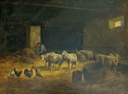 null Clément QUINTON (1851-1920) 
Sheep at the sheepfold 
OIL ON CANVAS
Signed lower...