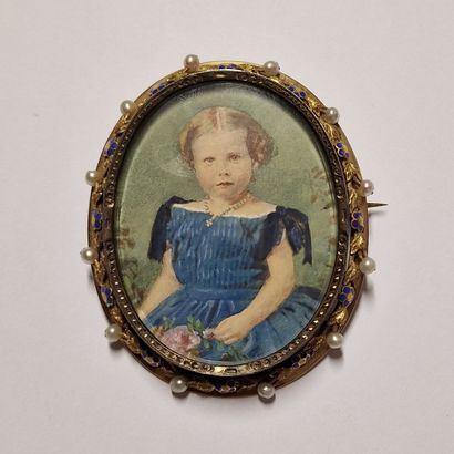 null Late 19th - Early 20th Century gold 585 Millièmes PORTRAIT HOLDER decorated...
