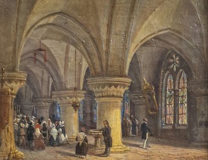 null LATE NINETEENTH CENTURY SCHOOL
Cathedral interior during mass
OIL ON CANVAS
Signed...
