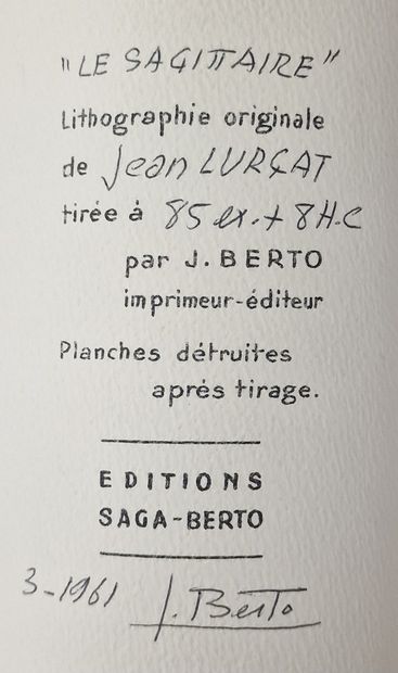 null Jean LURCAT (1892-1966)
Le Sagittaire
LITHOGRAPHIE EN COULEURS SUR PAPIER D'ARCHES
Signée...