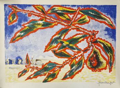 null Jean LURCAT (1892-1966) 
Branche de poirier devant un paysage 
LITHOGRAPHIE...