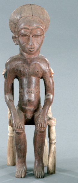 null Statuette Baoulé - personnage assis sur un châssis en bois (manque un pied)...