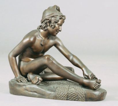 François Rude (1784-1855) "Le pêcheur napolitain" Bronze patiné Haut. 34 cm - Long....