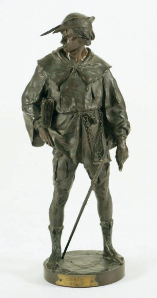 Emile Picault (1833-1915) Escholier XIVème siècle Bronze à patine marron Signé sur...