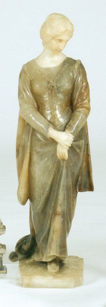 - E. Fiaschi (XIXème - XXème) Sculpture en albâtre et onyx - Haut : 70 cm