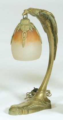 null - Lampe en laiton et verre Epoque Art Nouveau - Haut : 36 cm