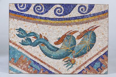 null MOSAIQUE polychrome représentant deux dauphins de la légende d’Ulysse. Fait...