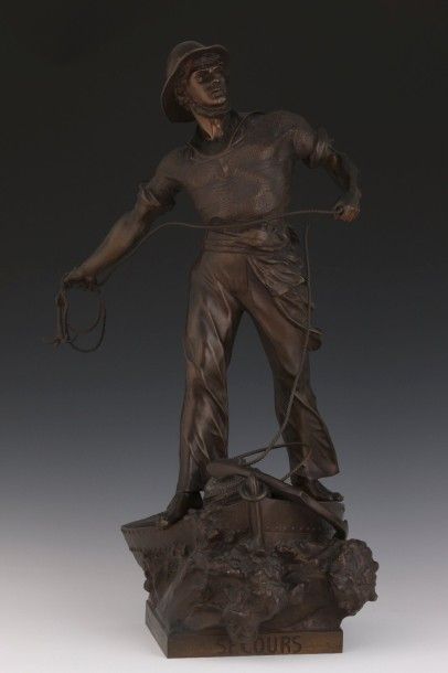 null Arthur WAAGEN (1869-1910) - Bronze à patine médaille, présentant un marin lançant...