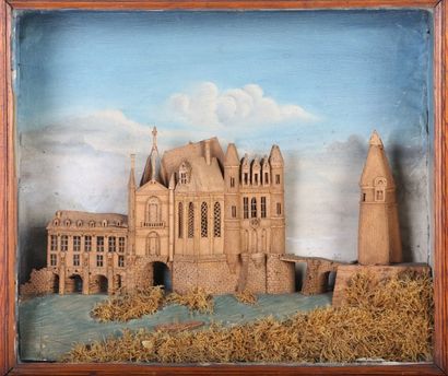 null DIORAMA en liège représentant le château de Chenonceaux sur le Cher XIXème siècle....