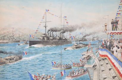 null Jules COULANGE-LAUTREC (1861-1950) AQUARELLE - Revue navale du 14 juillet 1911,...
