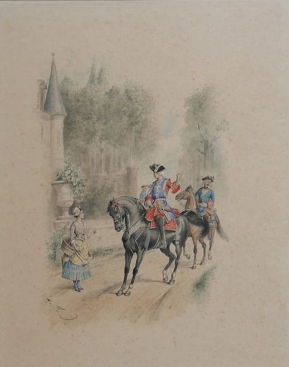 null Henri de STA (1845-1920) - " Scène de vénerie " - Aquarelle sur papier signée...