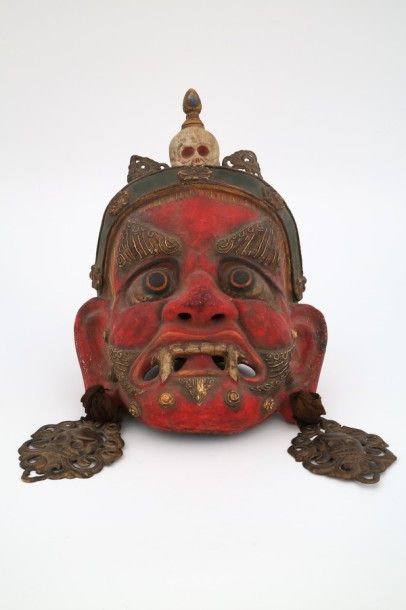 null Himalaya (XXème siècle) - Masque de cérémonie (danse Tsan) - textile et composition,...