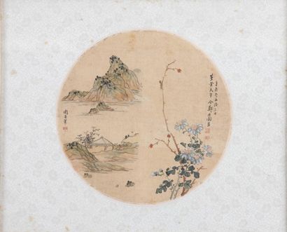 null 1/ Chine Fin du XIXème Siècle Période République - Paysage et branchages fleuris...