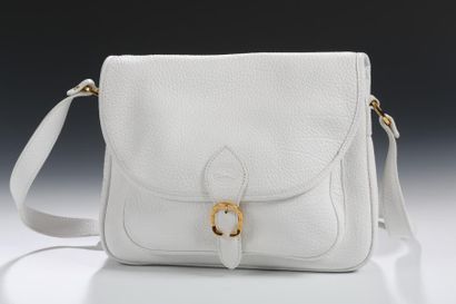 null LONGCHAMP PARIS - SAC DE DAME 30 cm VERS 1990 en cuir grainé blanc et métal...