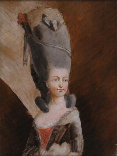 null MARIE-ANTOINETTE, reine de France. 

Portrait en fixé sous verre de forme rectangulaire,...