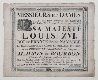 null COMMÉMORATION DE LA MORT DU ROI LOUIS XVI. 

Publication officielle annonçant...