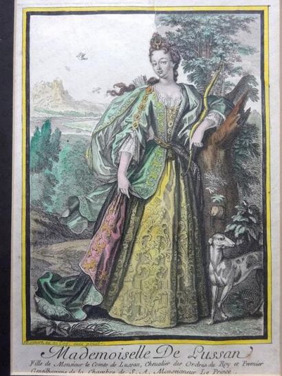 null BONNART Robert (1652-1733). 

Mademoiselle de Lussan. 

Estampe, rehaussée à...