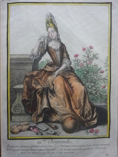 null BONNART Robert (1652-1733). 

La Béatitude. 

Ensemble de trois estampes, rehaussées...