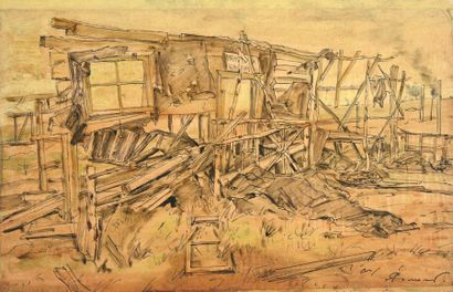 null SOLOGOUB Léonid Romanovitch (1884-1956). 

Ruines. 

Plume et huile sur papier-calque...