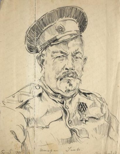 null SOLOGOUB Léonid Romanovitch (1884-1956). 

Portrait du Général Ousoff. 

Fusain,...