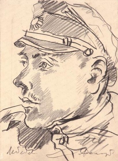 null SOLOGOUB Léonid Romanovitch (1884-1956). 

Portrait d'un soldat sur le front...