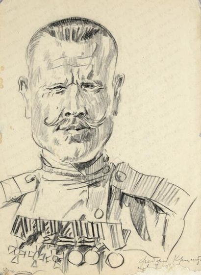 null SOLOGOUB Léonid Romanovitch (1884-1956). 

Portrait d'un soldat sur le front...