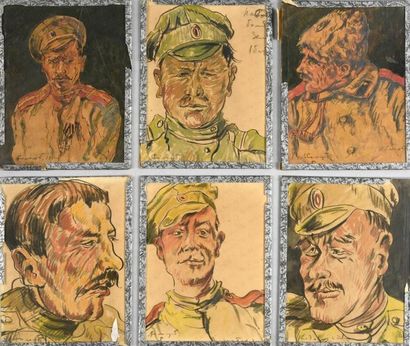 null SOLOGOUB Léonid Romanovitch (1884-1956). 

Ensemble de six portraits de soldats...
