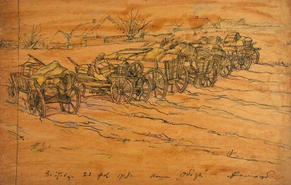 null SOLOGOUB Léonid Romanovitch (1884-1956). 

Chariots militaires. 

Plume et huile...