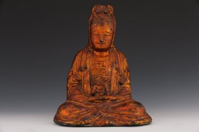null CHINE DU SUD XVIIIe-XIXe Siècle 

GUANYIN en méditation en bronze laqué - Travail...