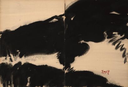 null T'ANG Haywen (1927-1991) - Composition en diptyque - 1971 - Encre sur carton...