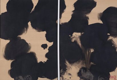 null T'ANG Haywen (1927-1991) - Composition en diptyque - Circa 1970 - Encre sur...