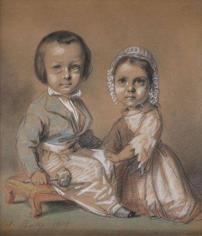 null Jules BOILLY (1796-1874) 

Portrait de deux enfants

Pierre noire pastel et...