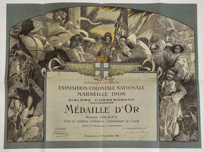 null DELLEPIANE Affiche non entoilée "Exposition Coloniale Marseille 1906", diplôme...