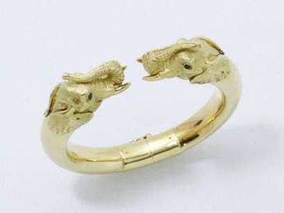 null Bracelet jonc articulé sécurisé en or 750 millièmes, les embouts décorés d'une...