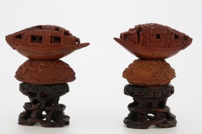 null CHINE Période République (1912-1949)

Ensemble de 2 jonques en noix sculptée...