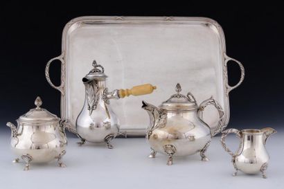 null SERVICE A THE CAFE 4 PIECES EN ARGENT Minerve 950 Millièmes de Style Louis XVI...