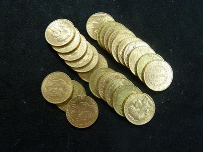 null Lot de 25 pièces or 20 Francs (France)

Poids: 161.30 g.

Frais de vente: 10%...
