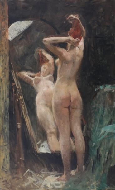 null ECOLE FRANCAISE Vers 1900

Nu au miroir

Huile sur toile

92 x 57 cm

Baguette...
