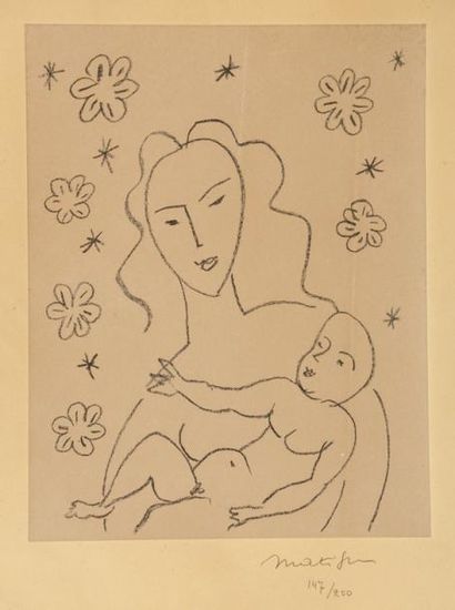 null Henri MATISSE (1869-1954)

Vierge et enfant sur fond de fleurs et d'étoiles

Lithographie...