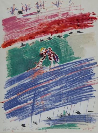 null Bernard LORJOU (1908-1986) 

La bataille de Fontenoy 

Technique mixte (crayon...