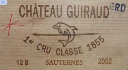 null 33/ 12 BOUTEILLES Château Guiraud

Sauternes 

2002

Bon niveau

Caisse boi...