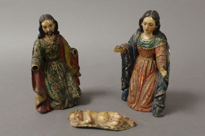 null ENSEMBLE DE 3 STATUETTES DE CRÈCHE représentant Marie, Joseph et l'Enfant Jésus

Travail...