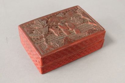 null CHINE - BOÎTE RECTANGULAIRE d'Epoque XIXème Siècle en laque de cinabre à décor...