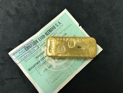 null 1 LINGOT D'OR n° 170369

Poids or. 995.6 g

Avec bulletin d'essai



Frais de...