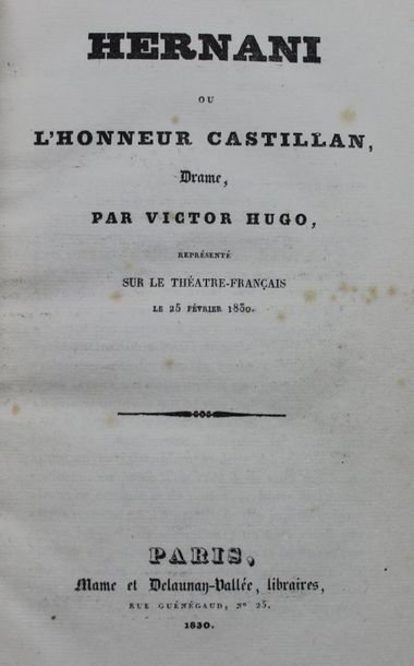 null HUGO (Victor). Hernani ou l'Honneur Castillan. Drame représenté sur le Théatre...