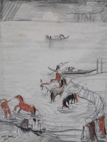 null André MAIRE (1898-1984)

Asie (Vietnam?), Bord de rivière

Craie noire et sanguine

Signé...