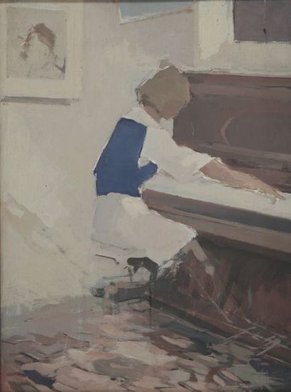 null André PETROFF (1894-1975) 

Jeune fille au piano

Huile sur isorel

Non signée

43...